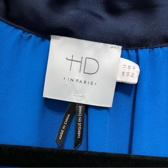 Anthropologie Embroidered Ruffle High Collar Top Royal Blue Sz. 8 - Picture 3 of 6